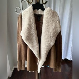 Grace Elements Brown Knit Faux Suede and Fur Cardigan sz M